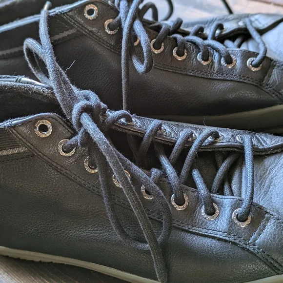 Hugo Boss Mens Black Leather High Tops Size 41 - Picture 6 of 15